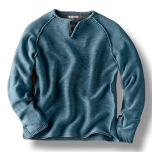 Carbon 2 Cobalt Waterman Men's Textured Teal V-Neck Sweater